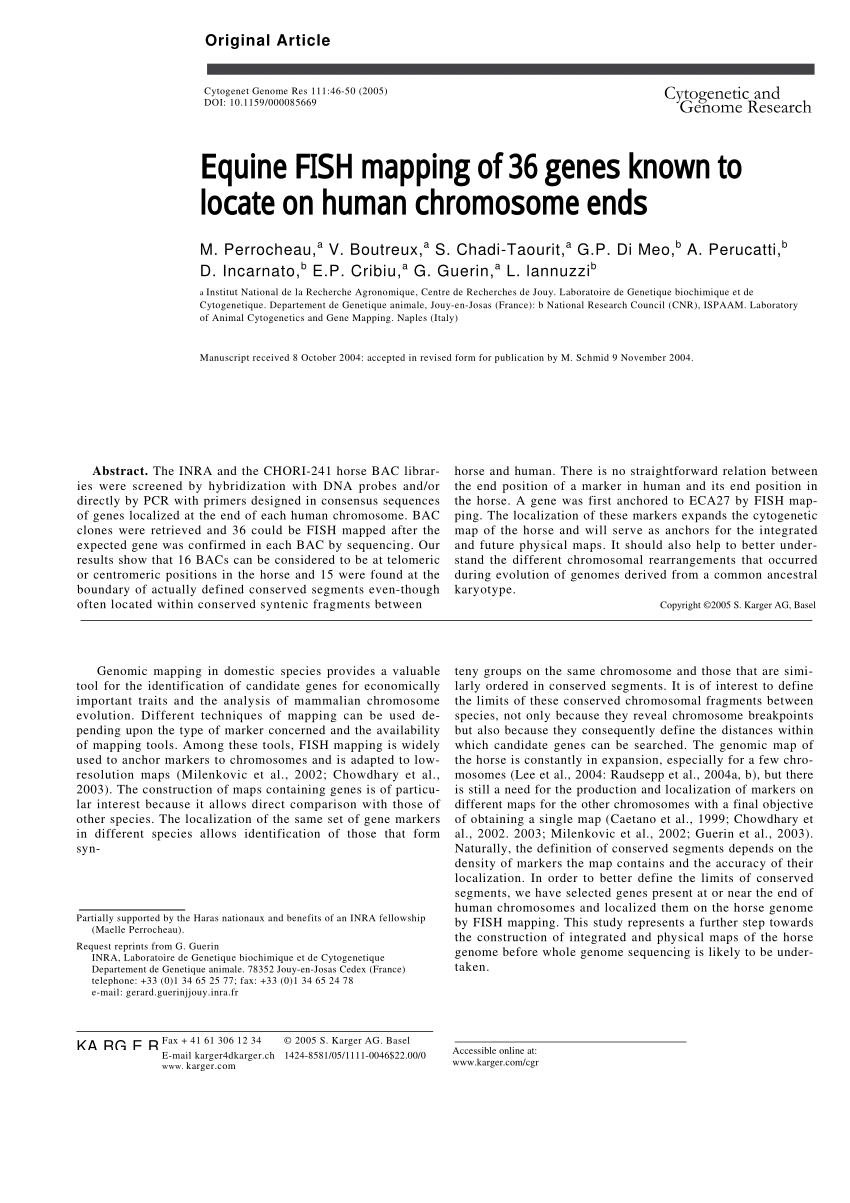 PDF) Equine FISH mapping of 36 genes known to locate on human