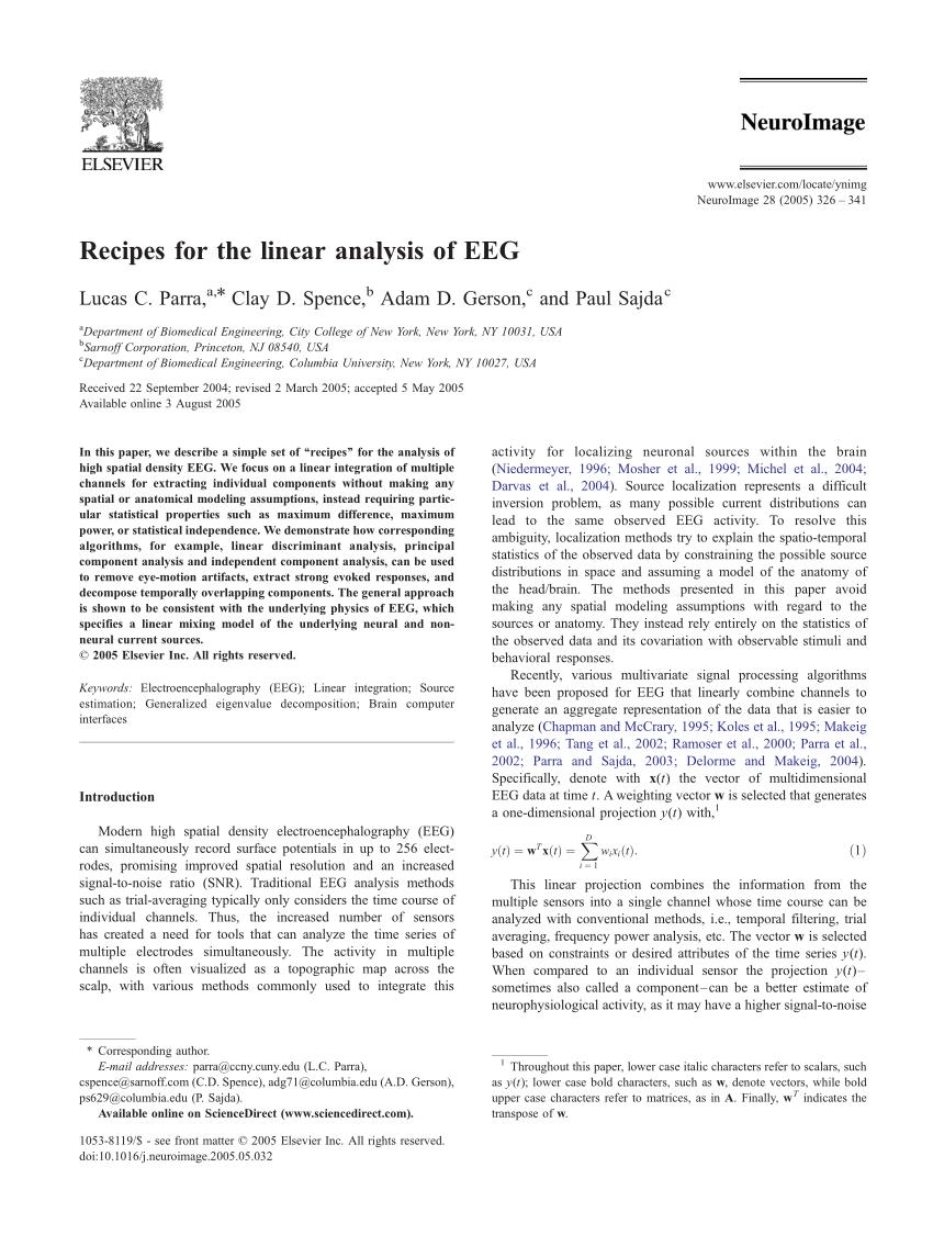 Pdf Recipes For The Linear Analysis Of Eeg