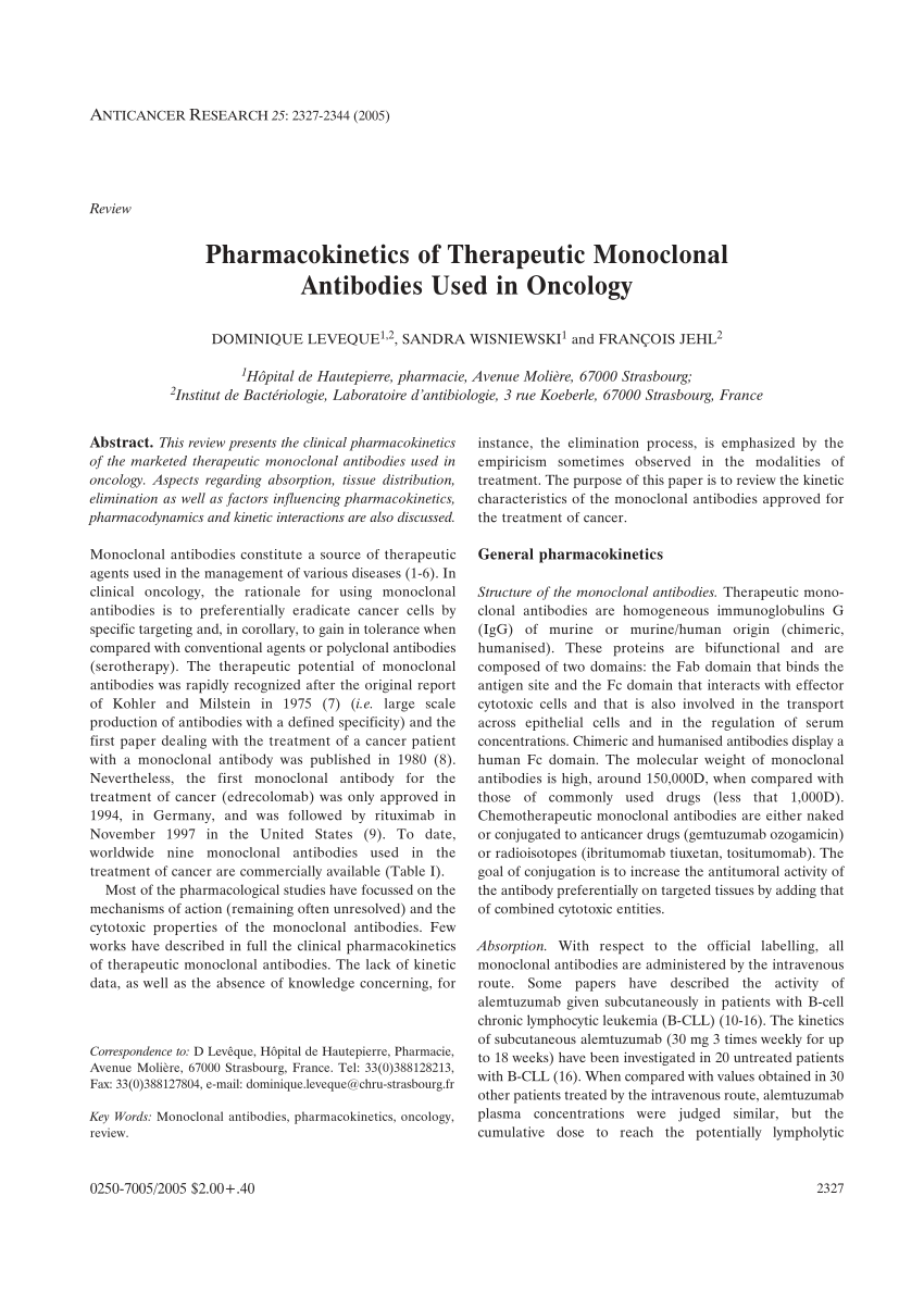 clinical pharmacokinetics of therapeutic monoclonal antibodies 