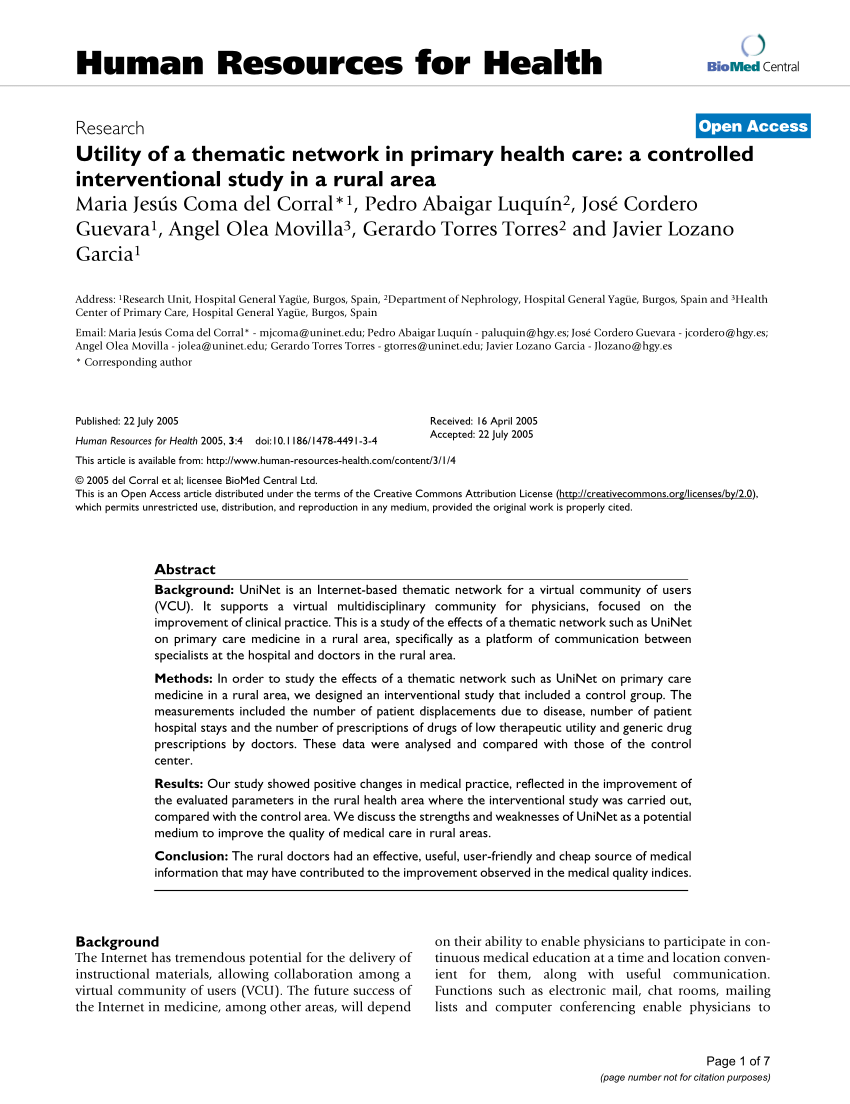 Pdf Utility Of A Thematic Network In Primary Health Care A Controlled Interventional Study In A Rural Area