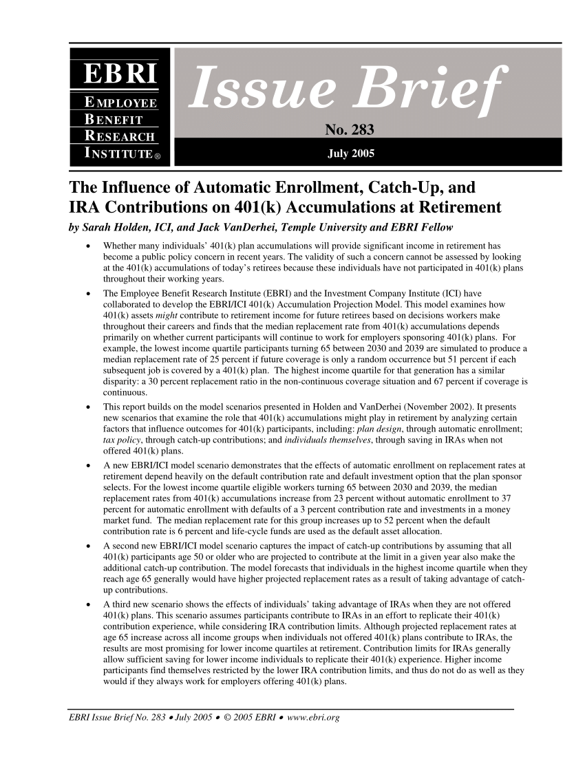 (PDF) The influence of automatic enrollment, catchup, and IRA