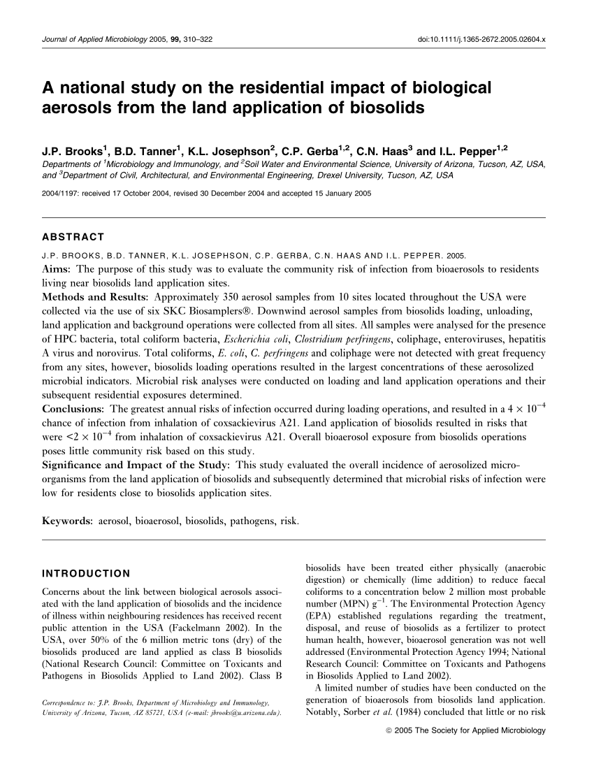 Pdf A National Study On The Residual Impact Of Biological Aerosols From The Land Application Of Biosolids