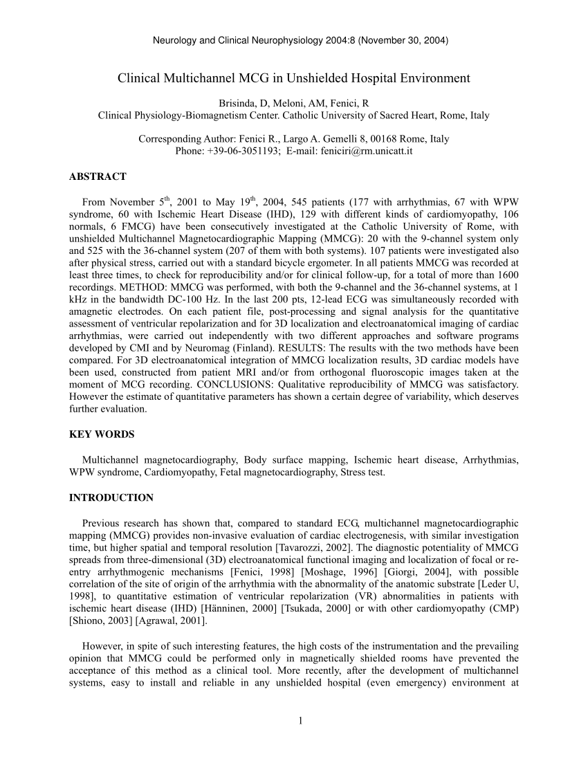 Pdf Clinical Multichannel Mcg In Unshielded Hospital