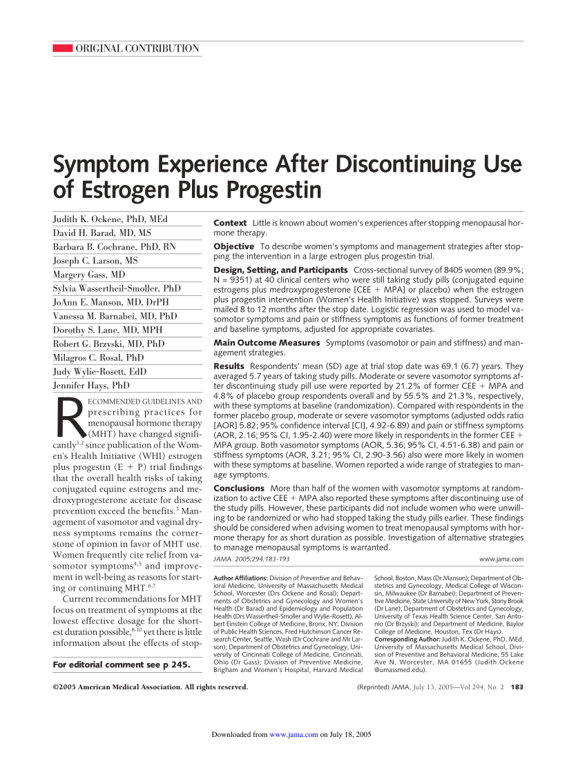 PDF) Symptom Experience After Discontinuing Use of Estrogen Plus