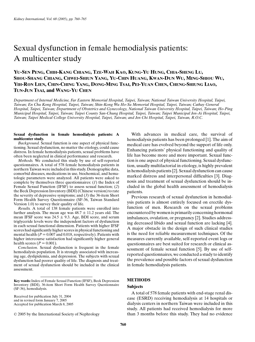 PDF Sexual dysfunction in female hemodialysis patients A