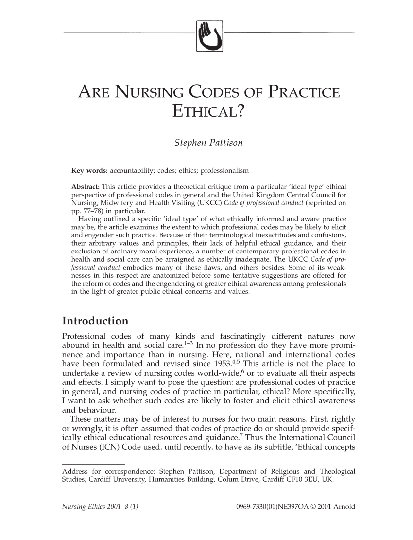 Pdf Are Nursing Codes Of Practice Ethical