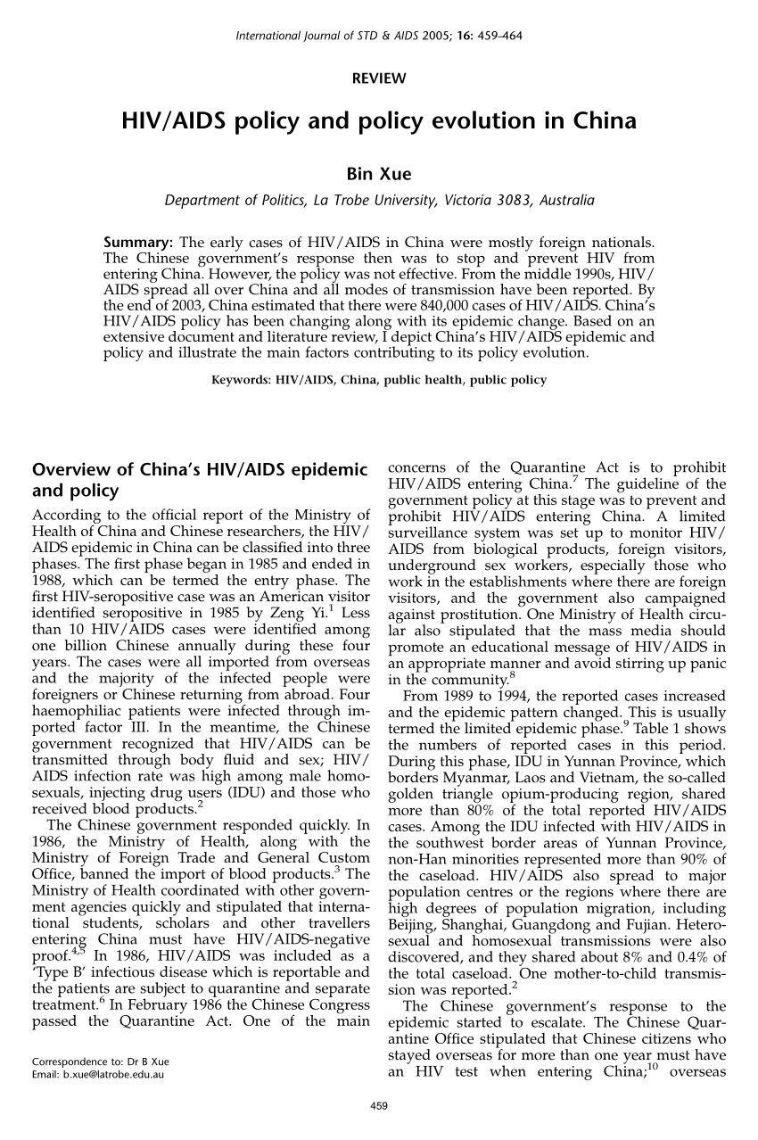 Pdf Hiv Aids Policy And Policy Evolution In China