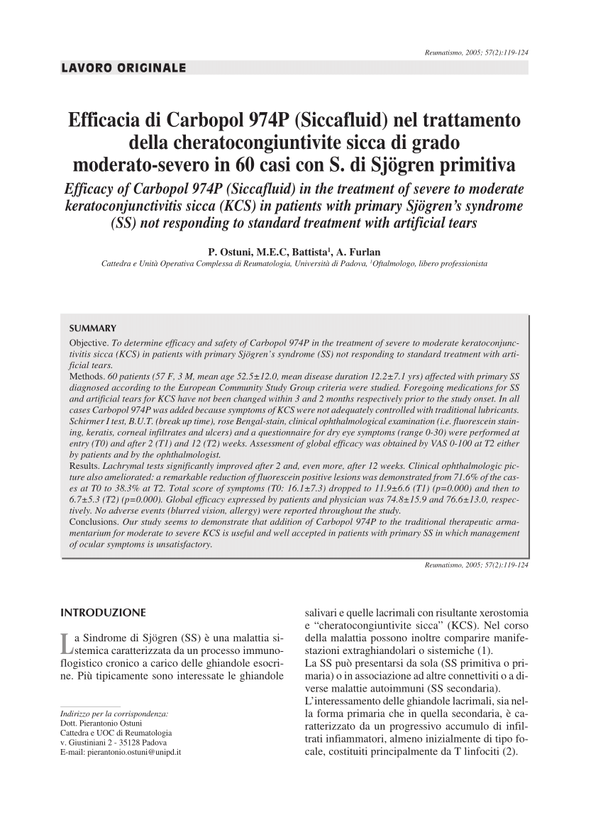 Pdf Efficacy Of Carbopol 974p Siccafluid In The Treatment Of Severe To Moderate Keratoconjunctivitis Sicca Kcs In Patients With Primary Sjogren S Syndrome Ss Not Responding To Standard Treatment With Artificial Tears