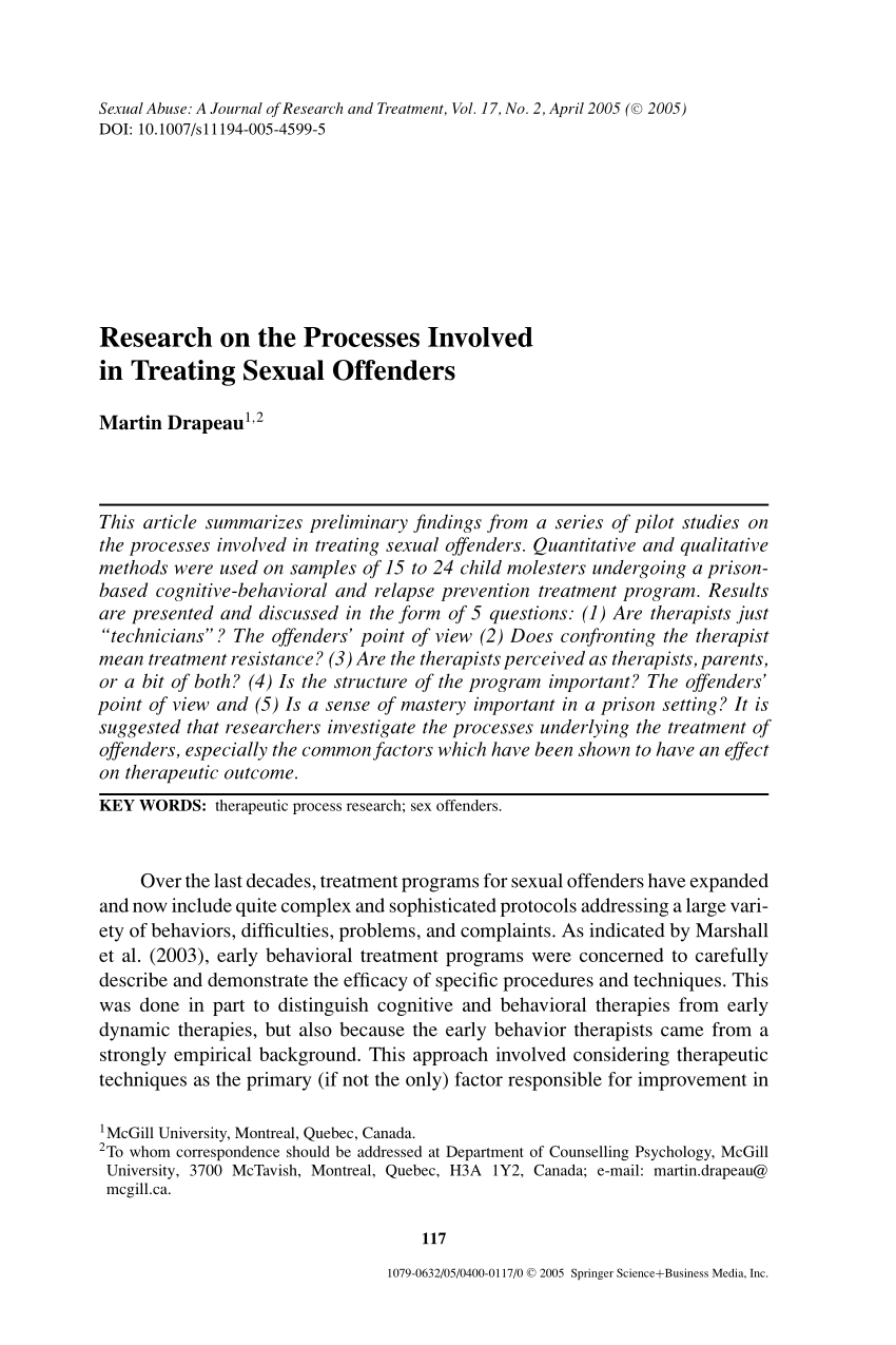 Pdf Research On The Processes Involved In Treating Sexual Offenders 4603
