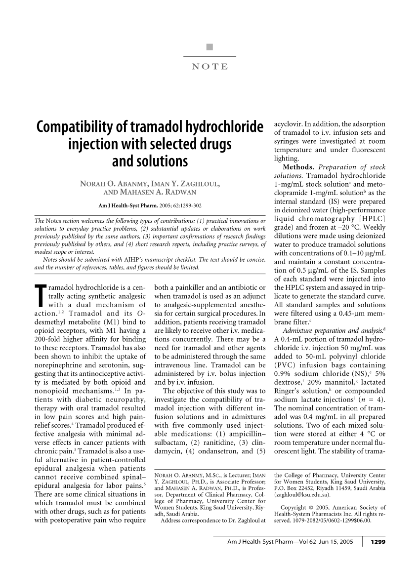 Stability Of Tramadol 5 Mg/ml Oral Suspension
