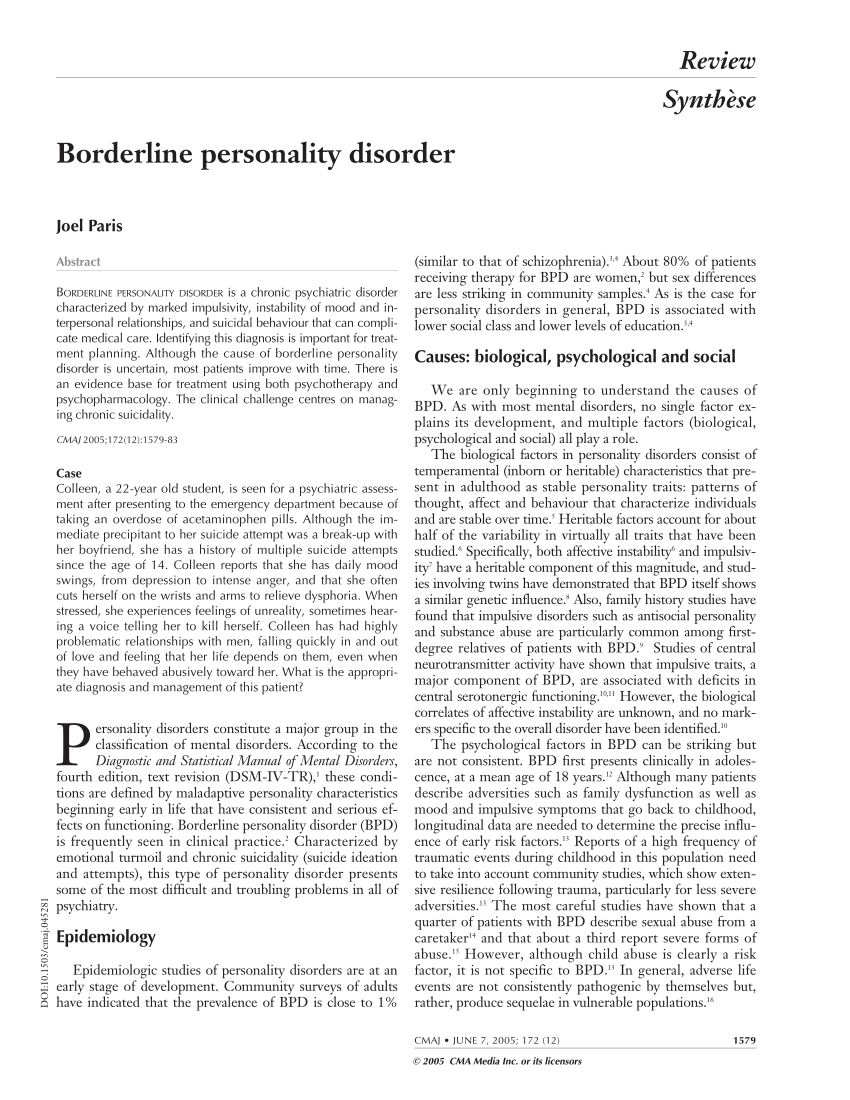 borderline personality disorder symptoms research paper