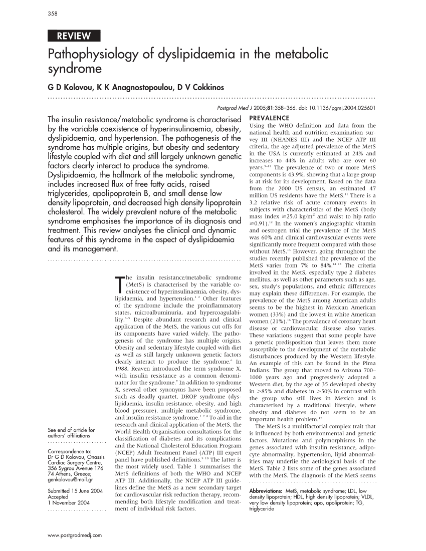 Pdf Pathophysiology Of Dyslipidemia In The Metabolic Syndrome 9219
