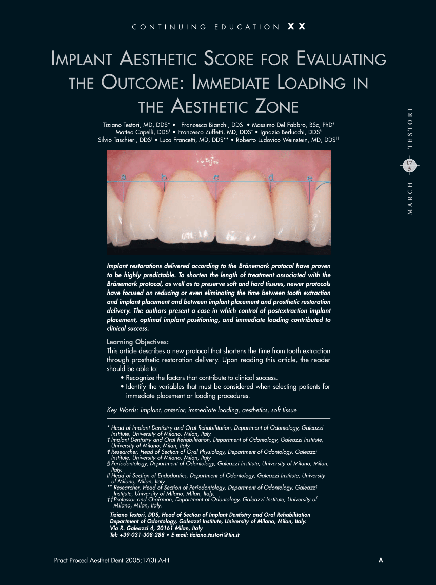 PDF) Implant aesthetic score for evaluating the outcome
