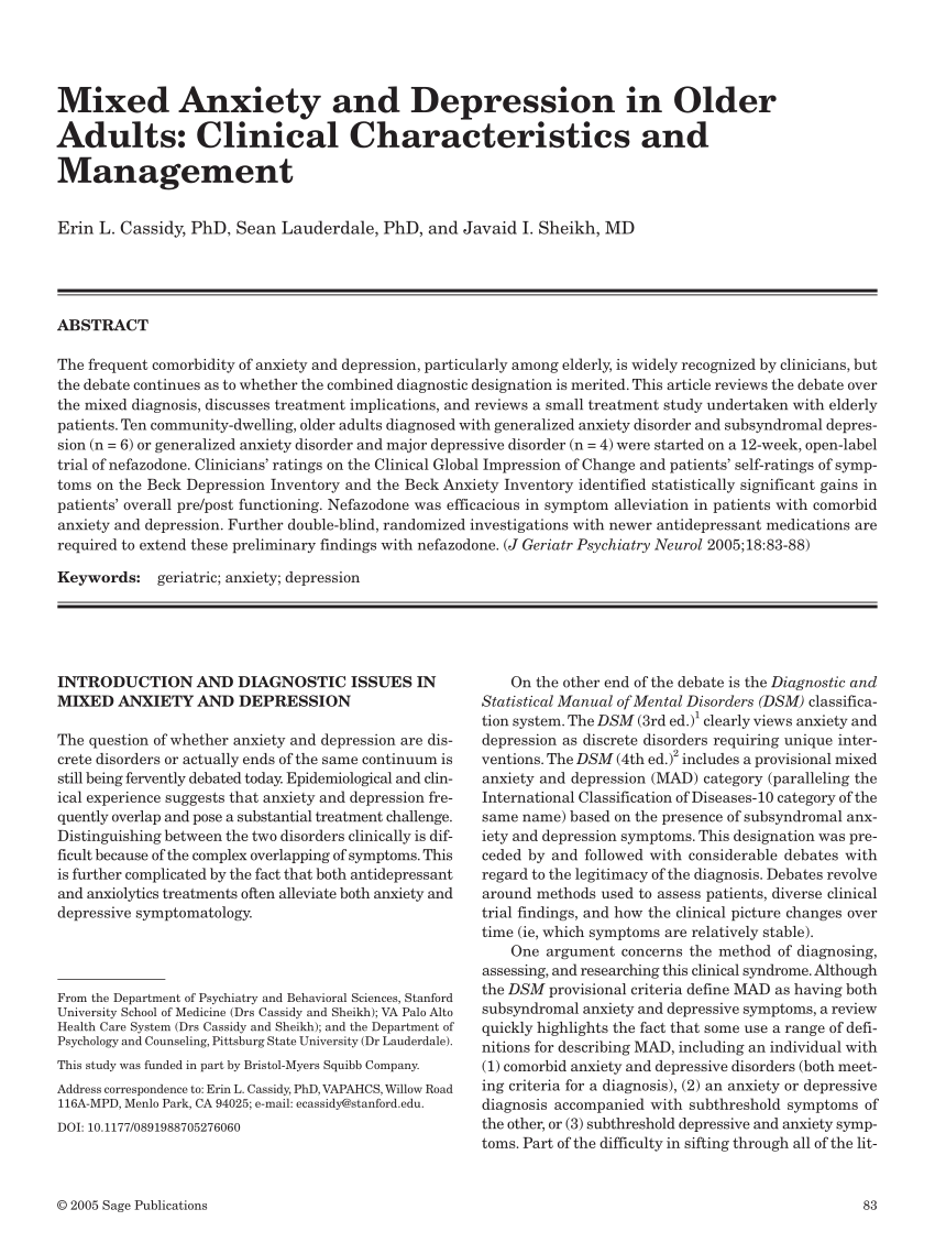 er mere end panel Børns dag PDF) Mixed Anxiety and Depression in Older Adults: Clinical Characteristics  and Management