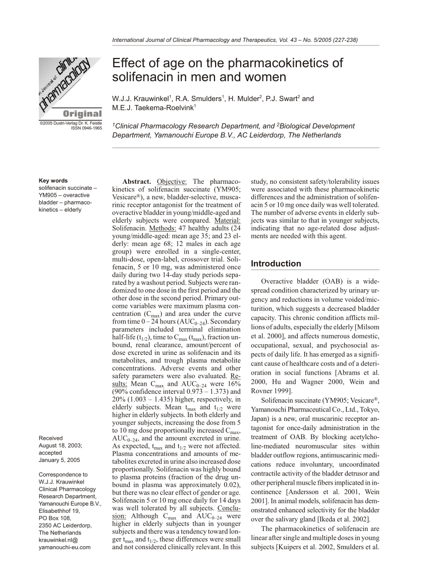 Pdf Effect Of Age On The Pharmacokinetics Of Solifenacin In Men And Women