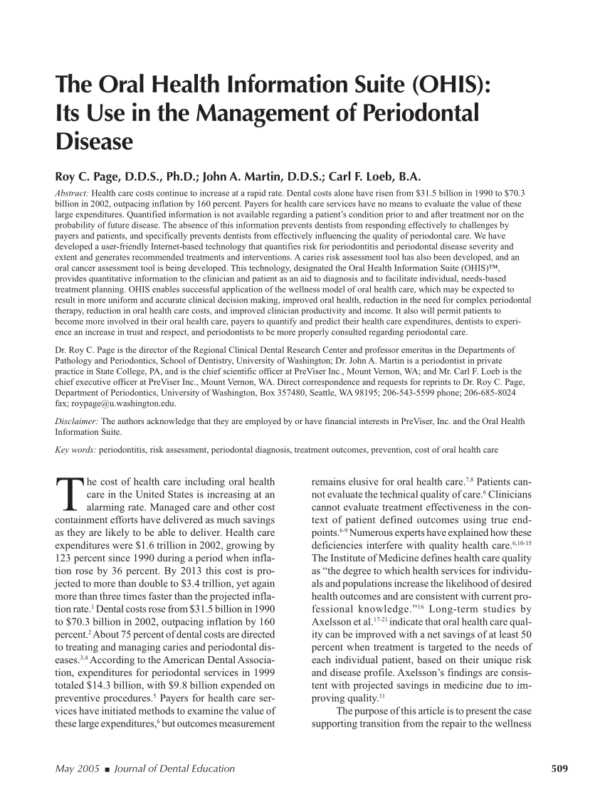 PDF) The Oral Health Information Suite (OHIS) Its Use in the Management of Periodontal Disease photo
