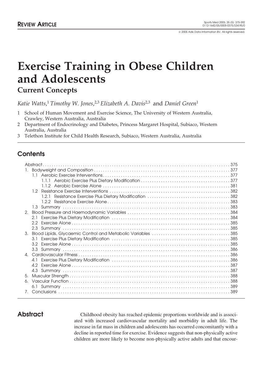 Pdf Exercise Training In Obese Children And Adolescents