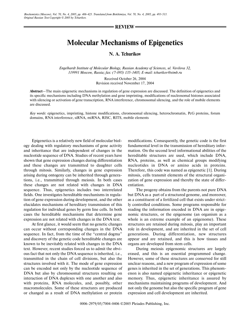 PDF) Molecular Mechanisms of Epigenetics