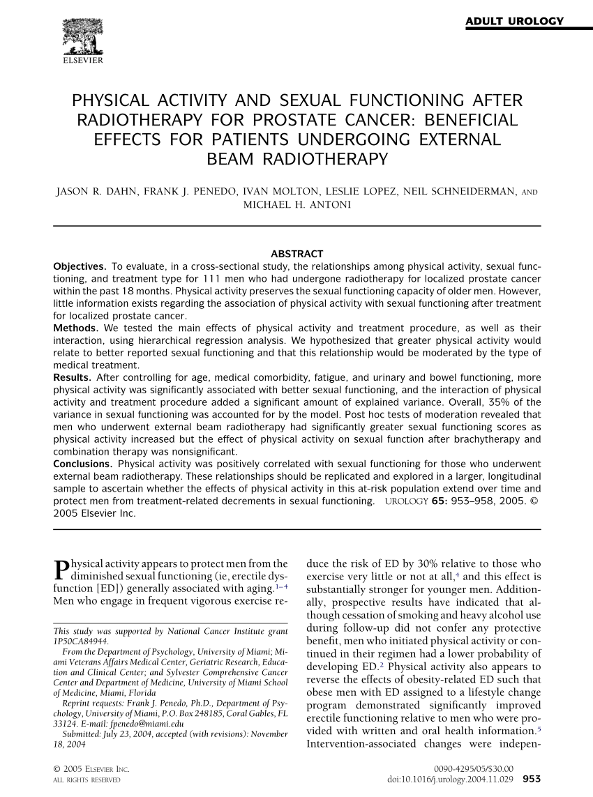 Pdf Physical Activity And Sexual Functioning After Radiotherapy For Prostate Cancer 