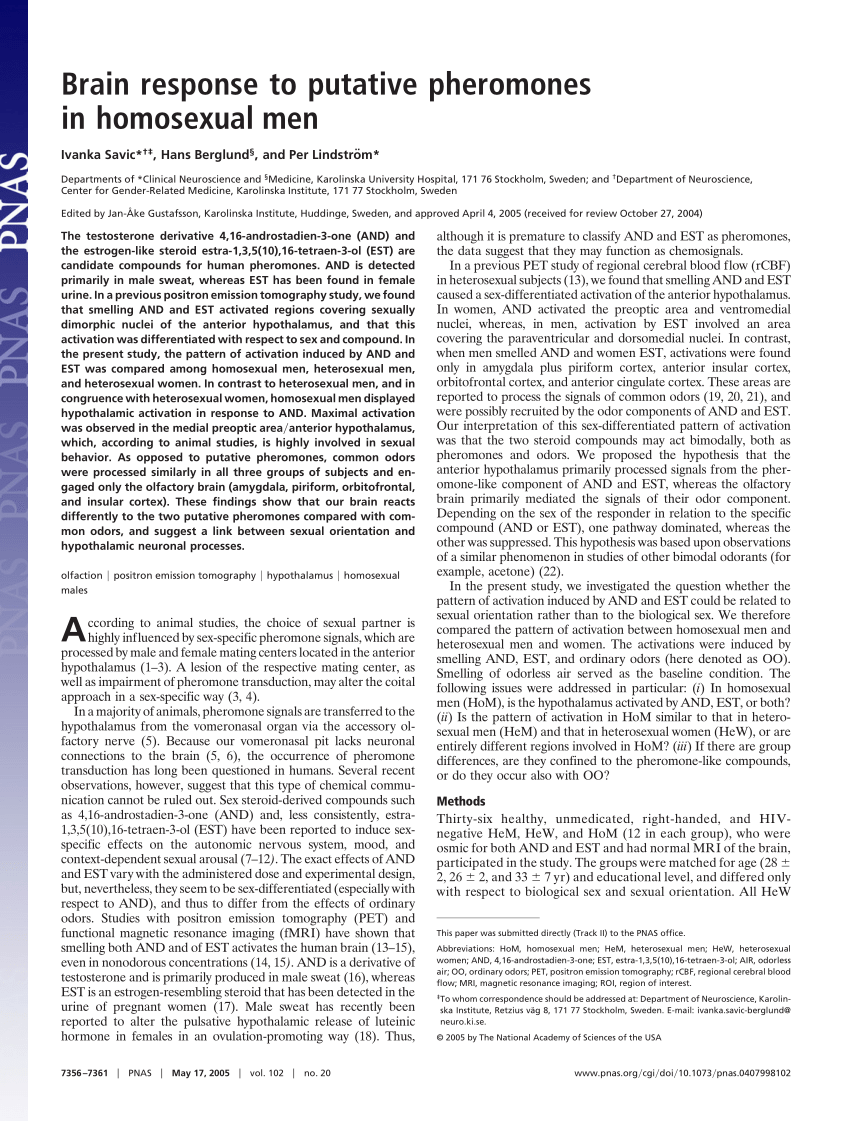 Pdf Brain Response To Putative Pheromones In Homosexual Men