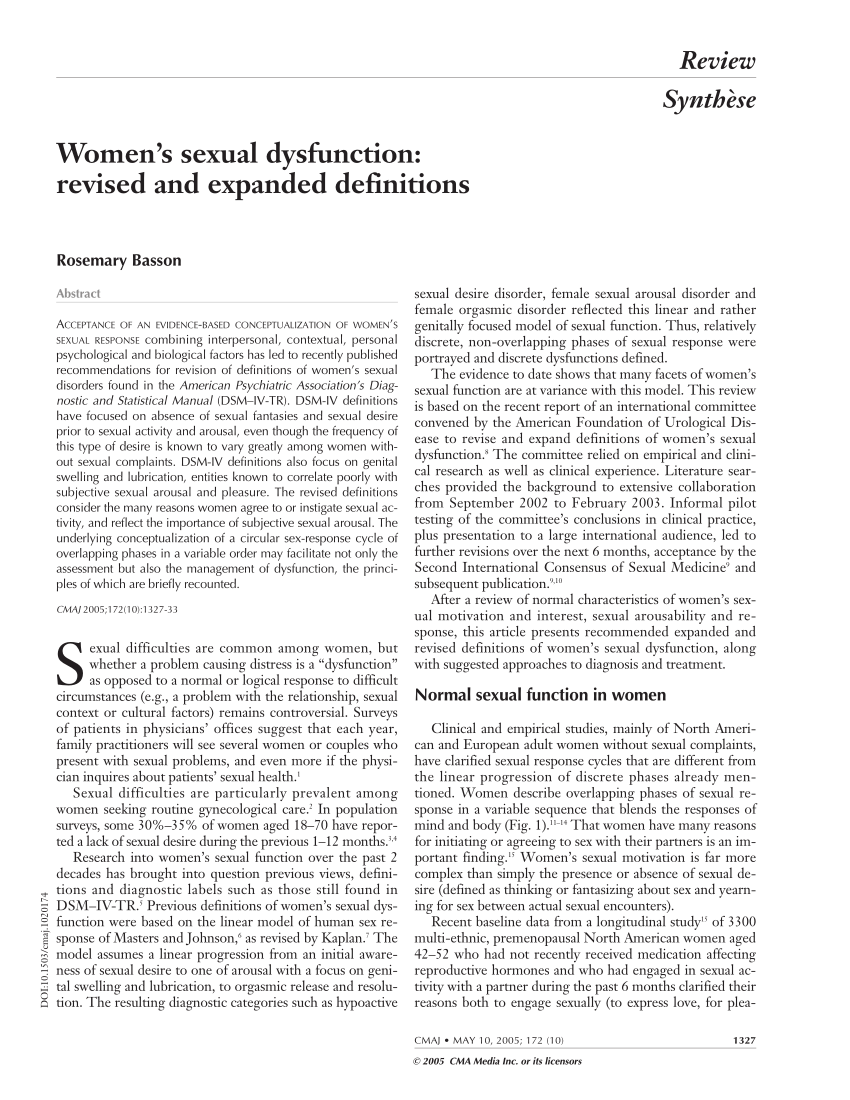 Pdf Womens Sexual Dysfunction Revised And Expanded Definitions 