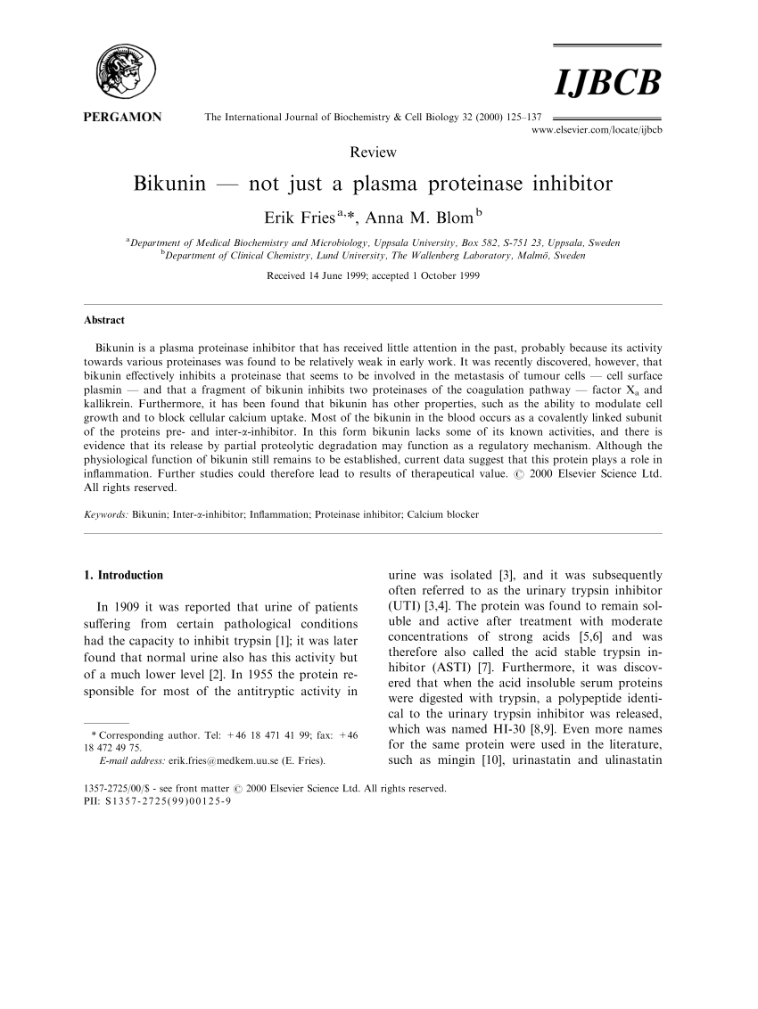 Pdf Plasma Bikunin Half Life And Tissue Uptake