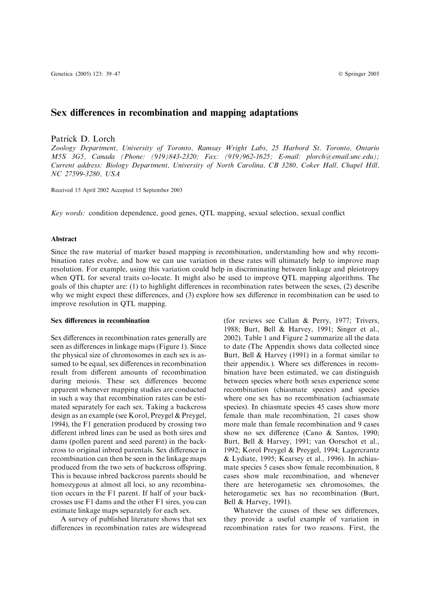 Pdf Sex Differences In Recombination And Mapping Adaptations 3779