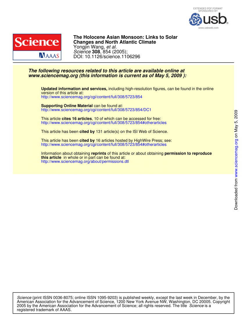 Pdf The Holocene Asian Monsoon Links To Solar Changes And North Atlantic Climate