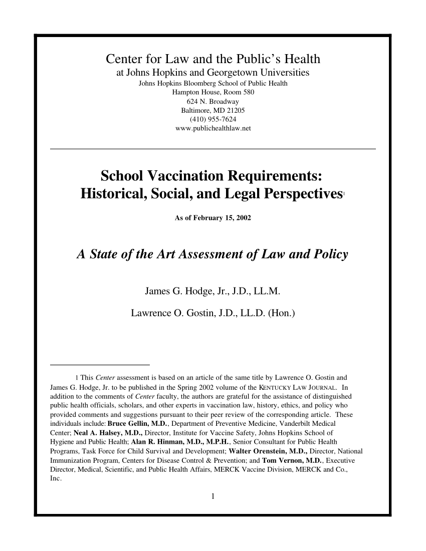 Pdf School Vaccination Requirements Historical Social And Legal Perspectives