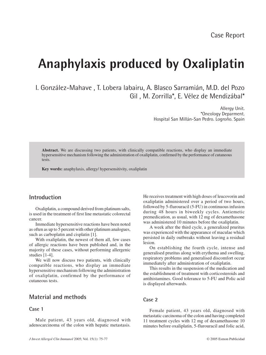 (PDF) Anaphylaxis produced by oxaliplatin