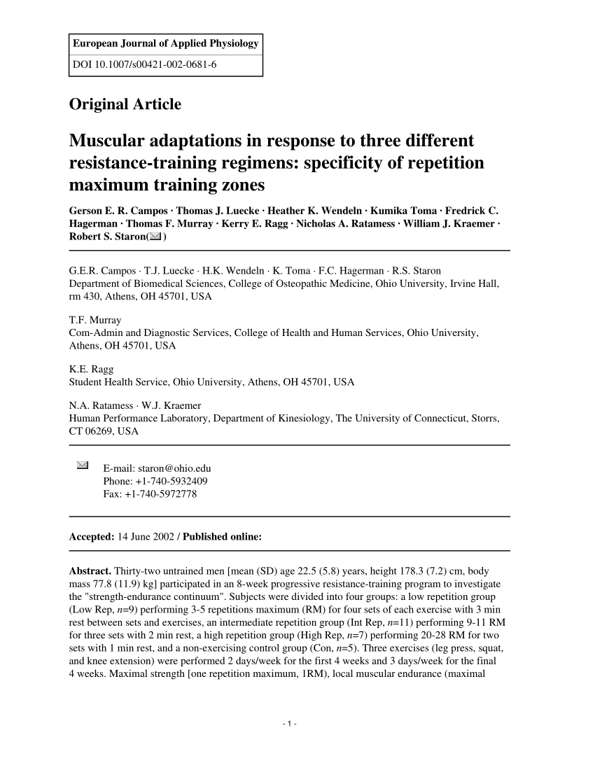 Pdf Muscular Adaptations In Response To Three Different Resistance Training Regimens Specificity Of Repetition Maximum Training Zones