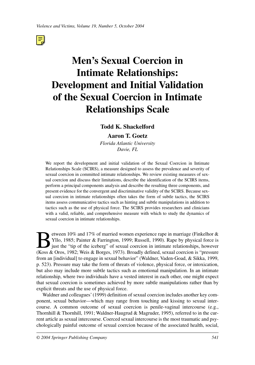 Pdf Mens Sexual Coercion In Intimate Relationships Development And Initial Validation Of The 8226