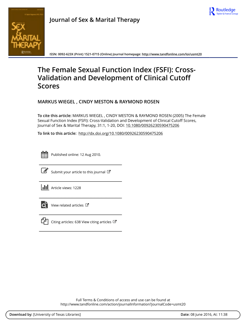 Pdf The Female Sexual Function Index Fsfi Cross Validation And Development Of Clinical 3727