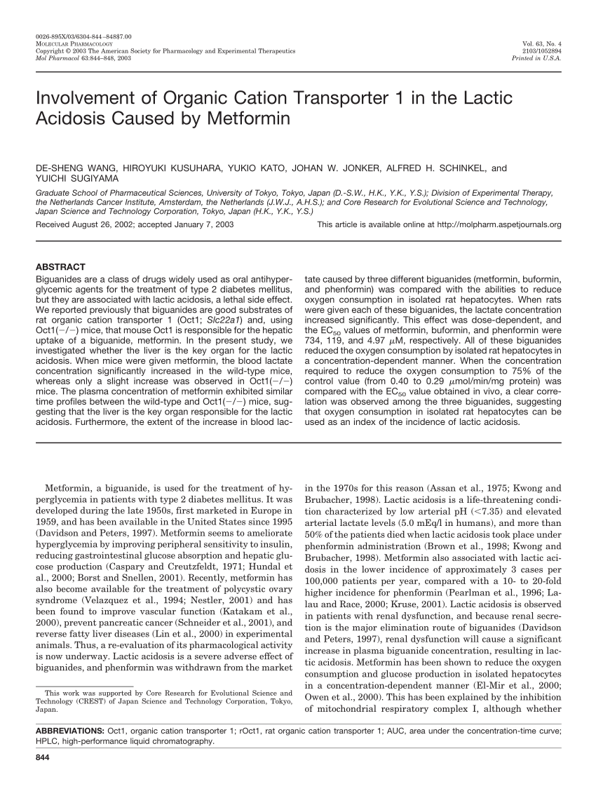 Pdf Involvement Of Organic Cation Transporter 1 In The Lactic Acidosis Caused By Metformin