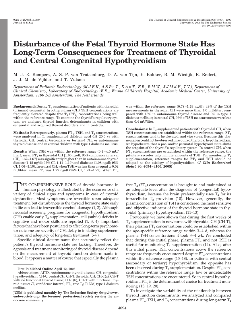 Pdf Disturbance Of The Fetal Thyroid Hormone State Has Long Term Consequences For Treatment Of Thyroidal And Central Congenital Hypothyroidism