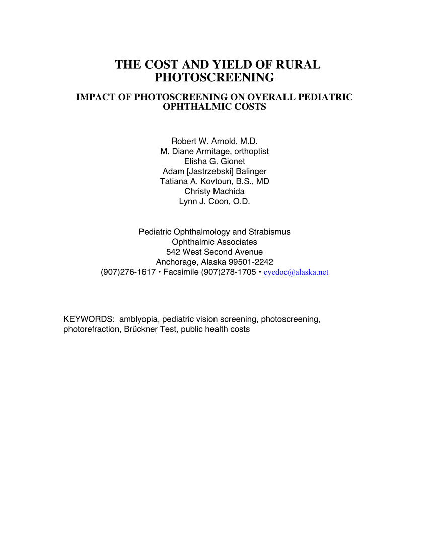 Pdf The Cost And Yield Of Photoscreening Impact Of Photoscreening On Overall Pediatric Ophthalmic Costs