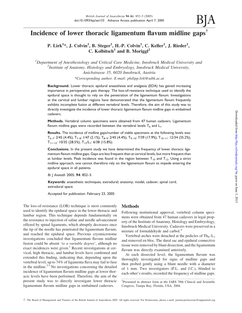 Pdf Incidence Of Lower Thoracic Ligamentum Flavum Midline Gaps