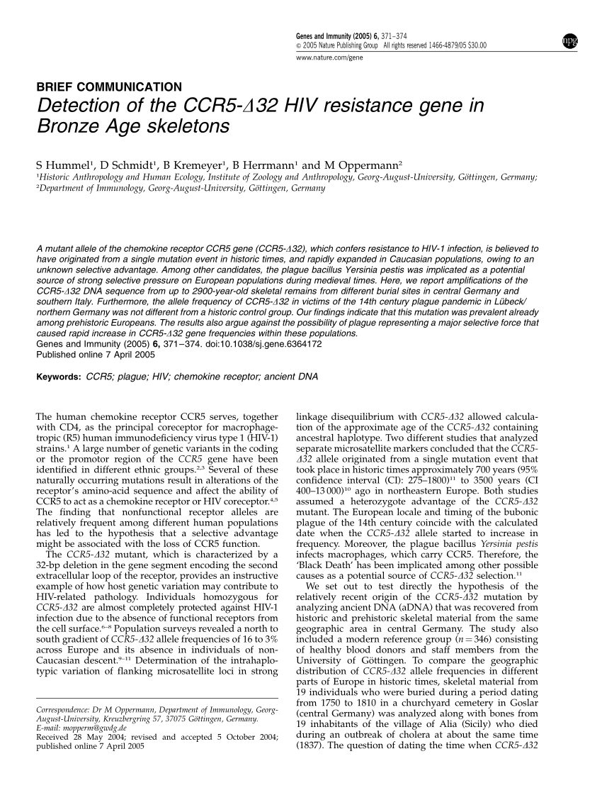 Information tæerne Withered PDF) Detection of the CCR5-Δ32 HIV resistance gene in Bronze Age skeletons