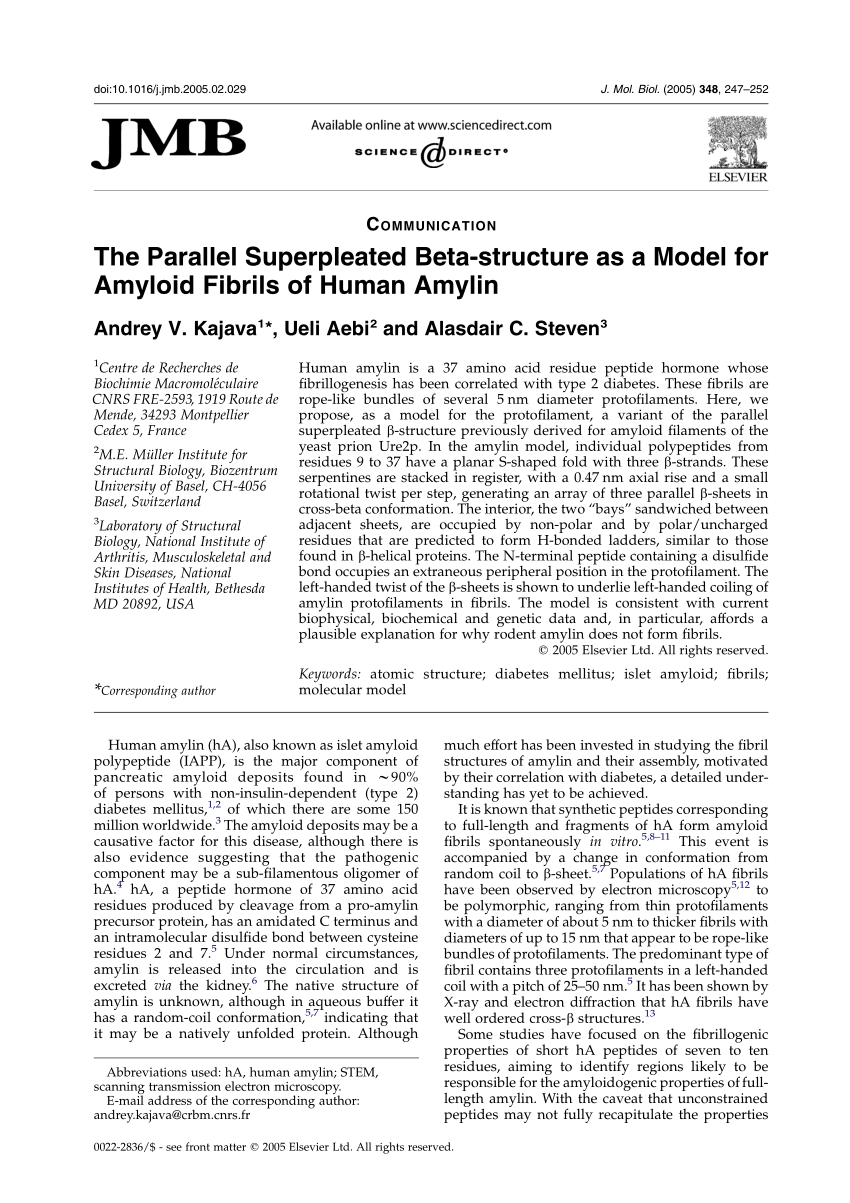 Pdf The Parallel Superpleated Beta Structure As A Model For Amyloid Fibrils Of Human Amylin