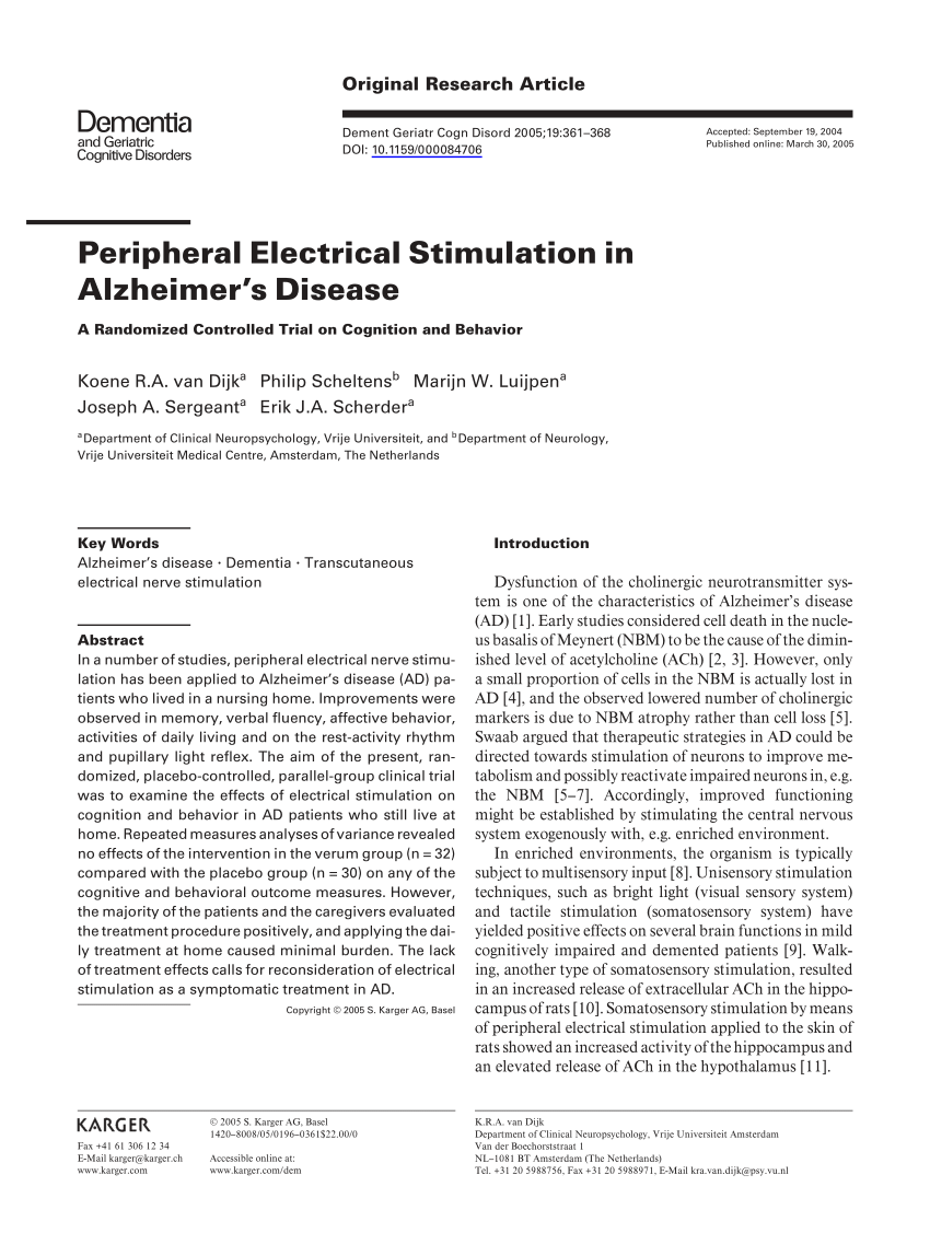 Transcutaneous Electrical Nerve Stimulation for Dementia