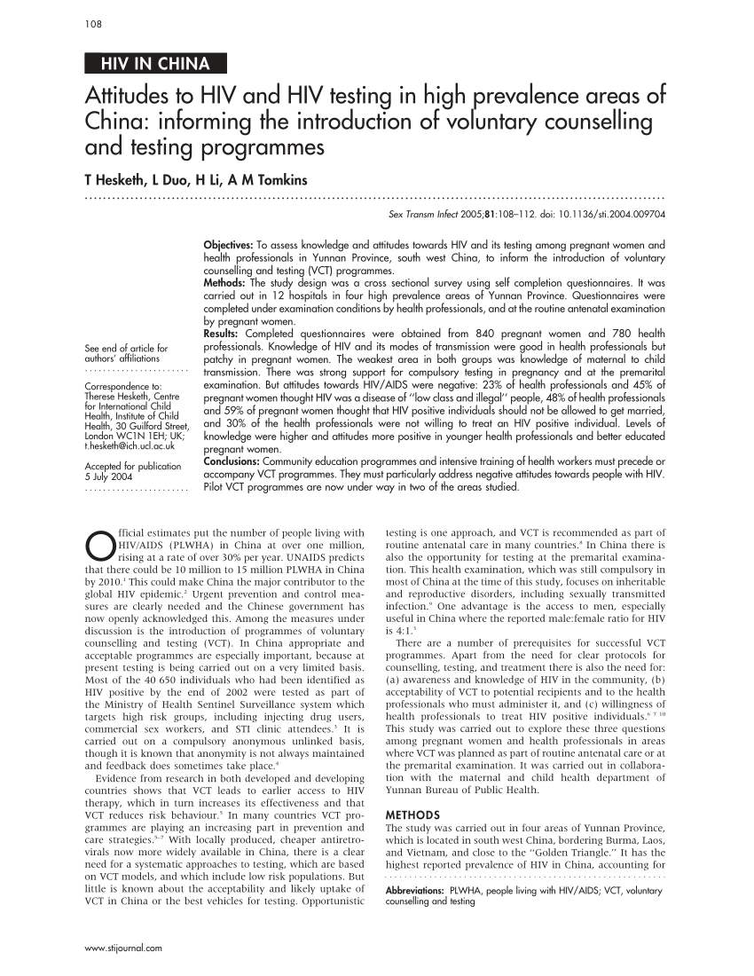 Pdf Voluntary Counseling And Testing Vct Services And Its Role In