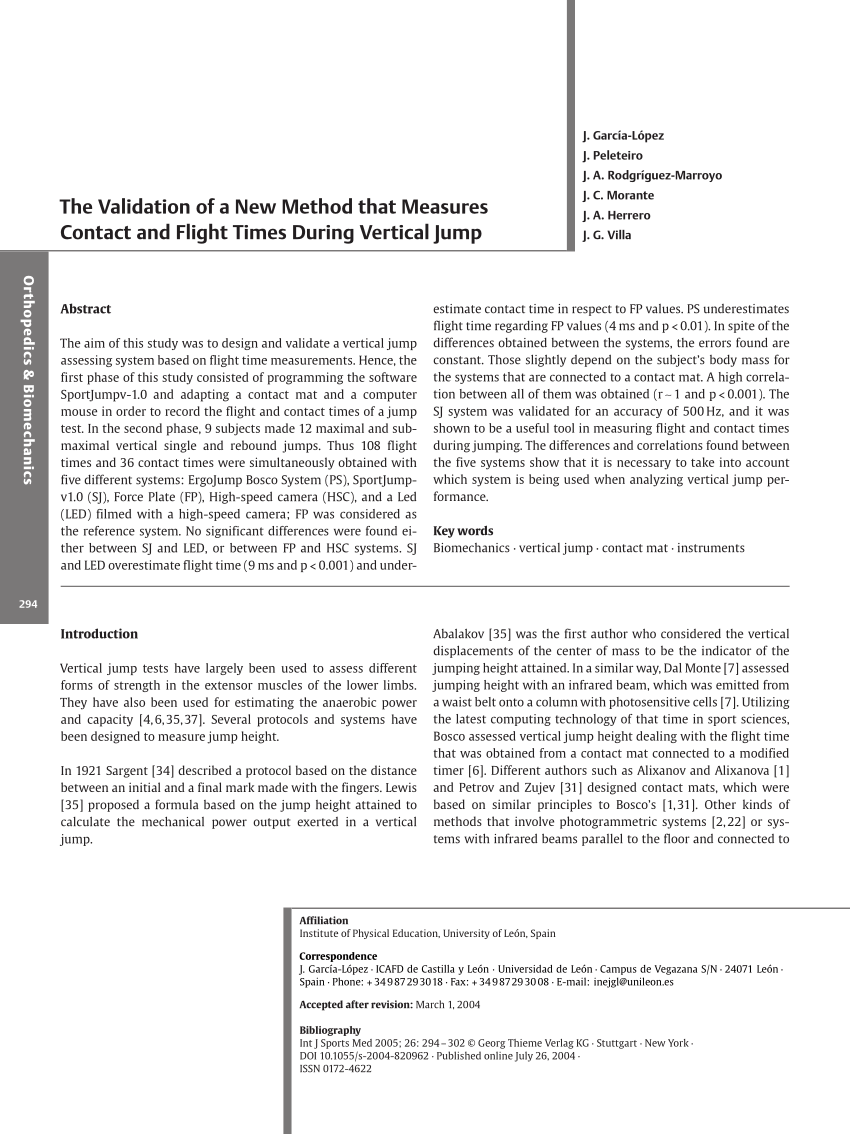 Pdf The Validation Of A New Method That Measures Contact And Flight Times During Vertical Jump