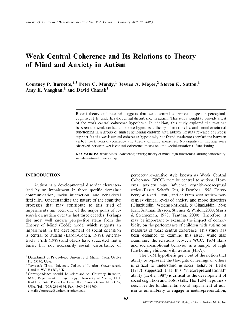 weak central coherence hypothesis on autism