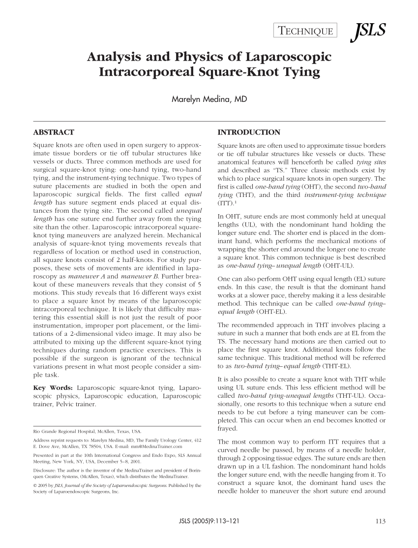 PDF) Analysis and Physics of Laparoscopic Intracorporeal Square-Knot Tying