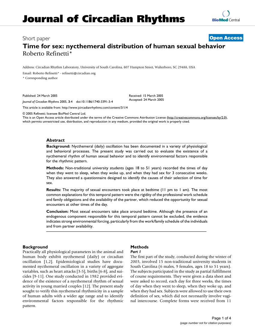 PDF) Time for sex: nycthemeral distribution of human sexual behavior