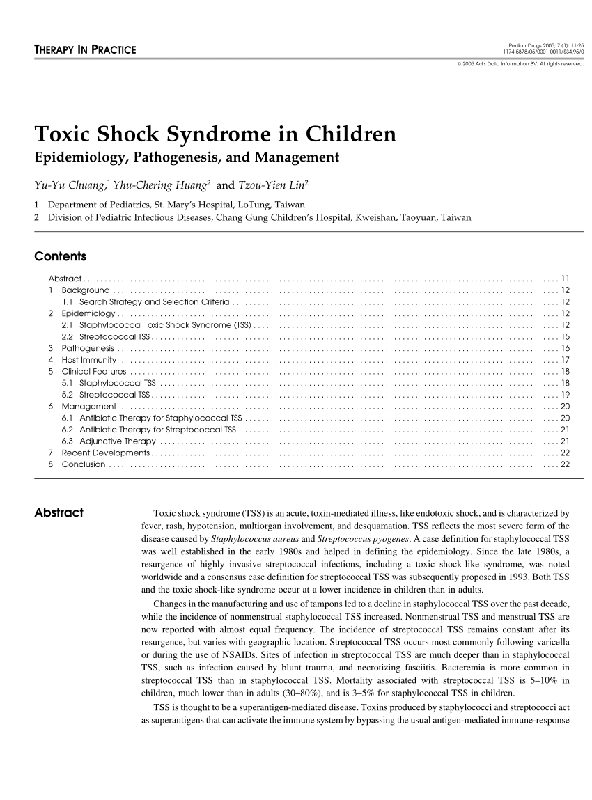 Pediatric Toxic Shock Syndrome: Overview of Pediatric TSS, Pathophysiology  and Etiology, Epidemiology of Pediatric TSS