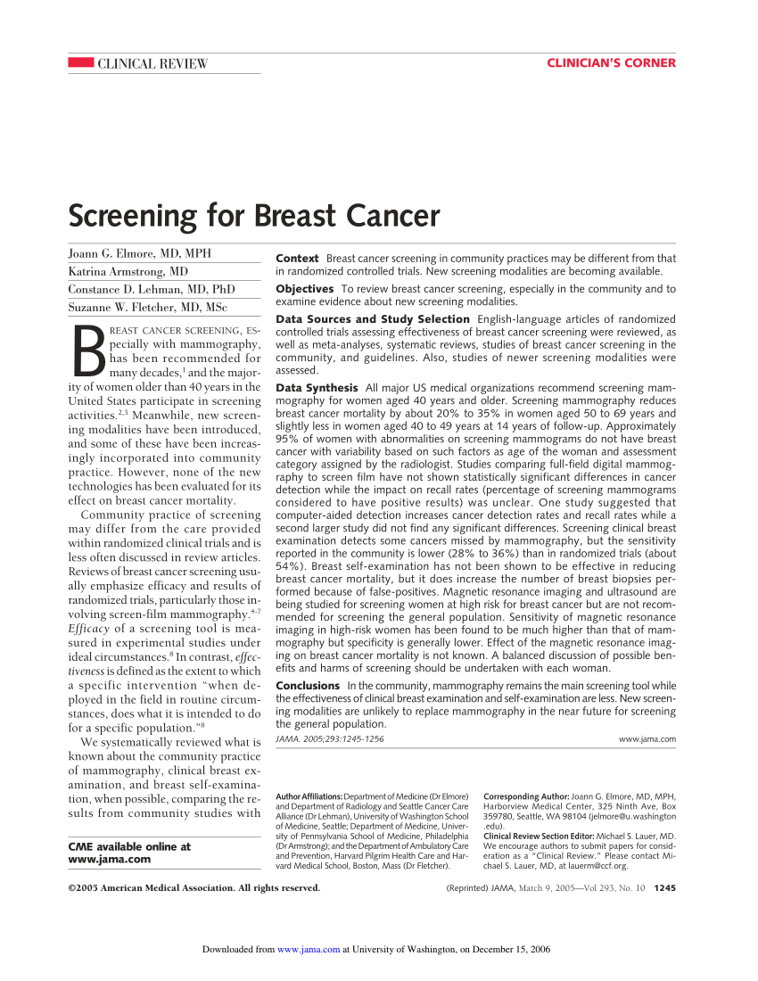 breast cancer screening practices literature review