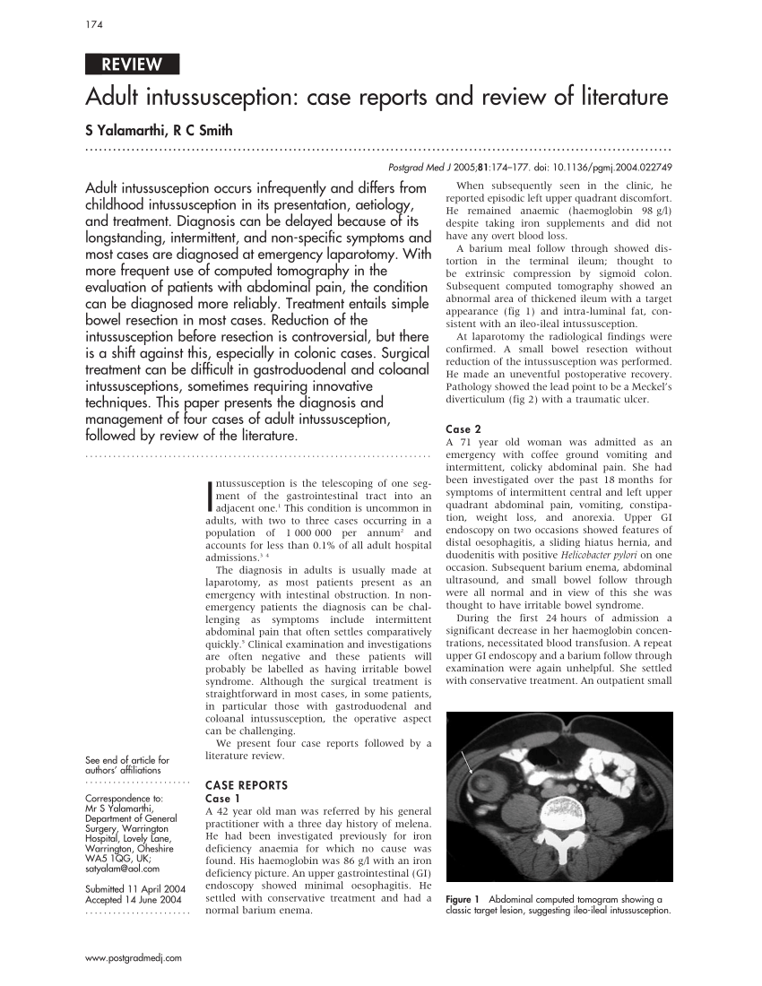 Pdf Adult Intussusception Case Reports And Review Of Literature 7125