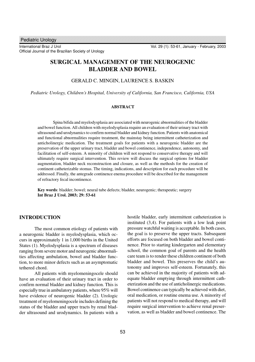 Results of Conservative and Surgical Management of the Neurogenic Bladder  in 160 Children