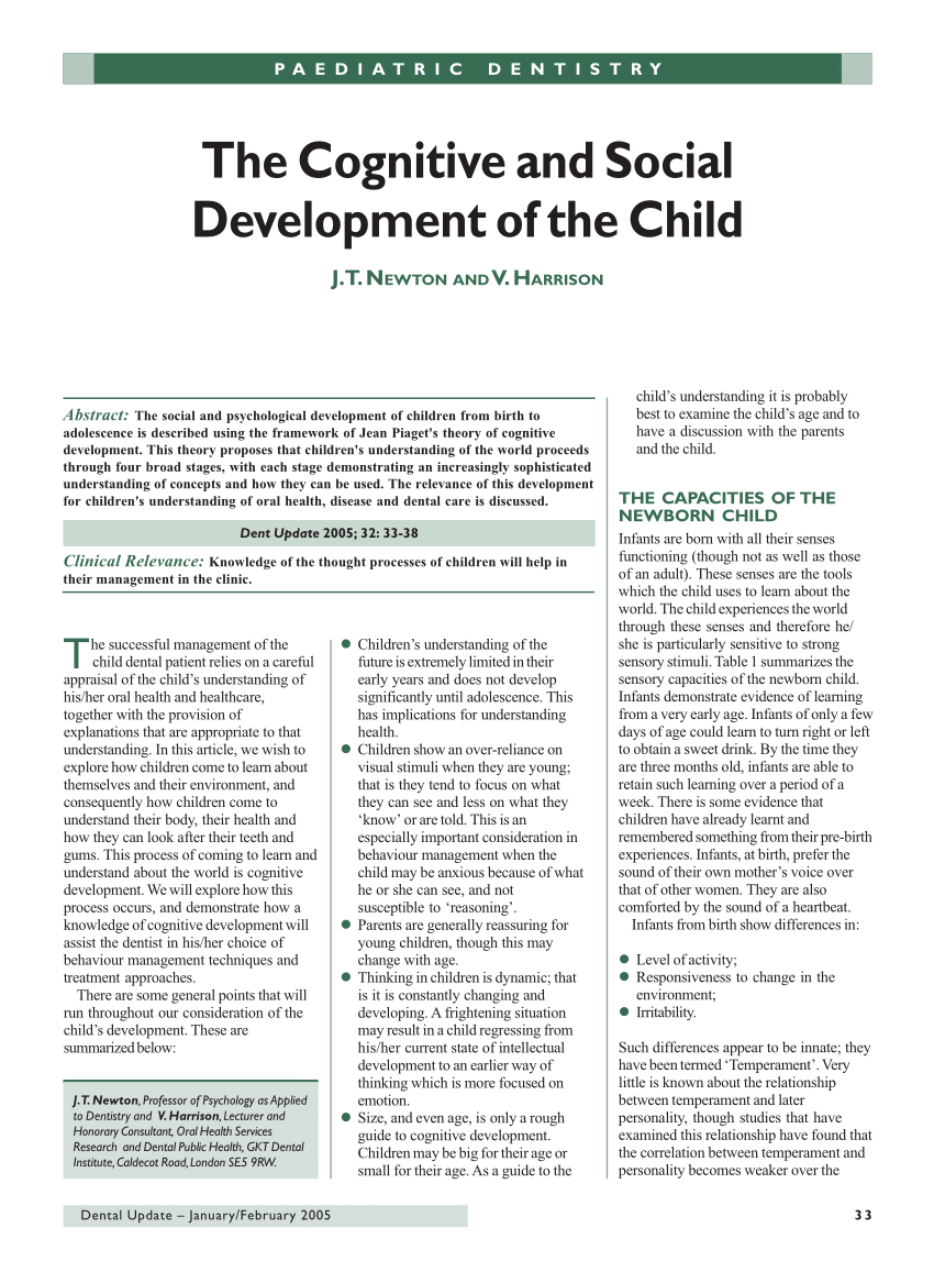 Pdf The Cognitive And Social Development Of The Child